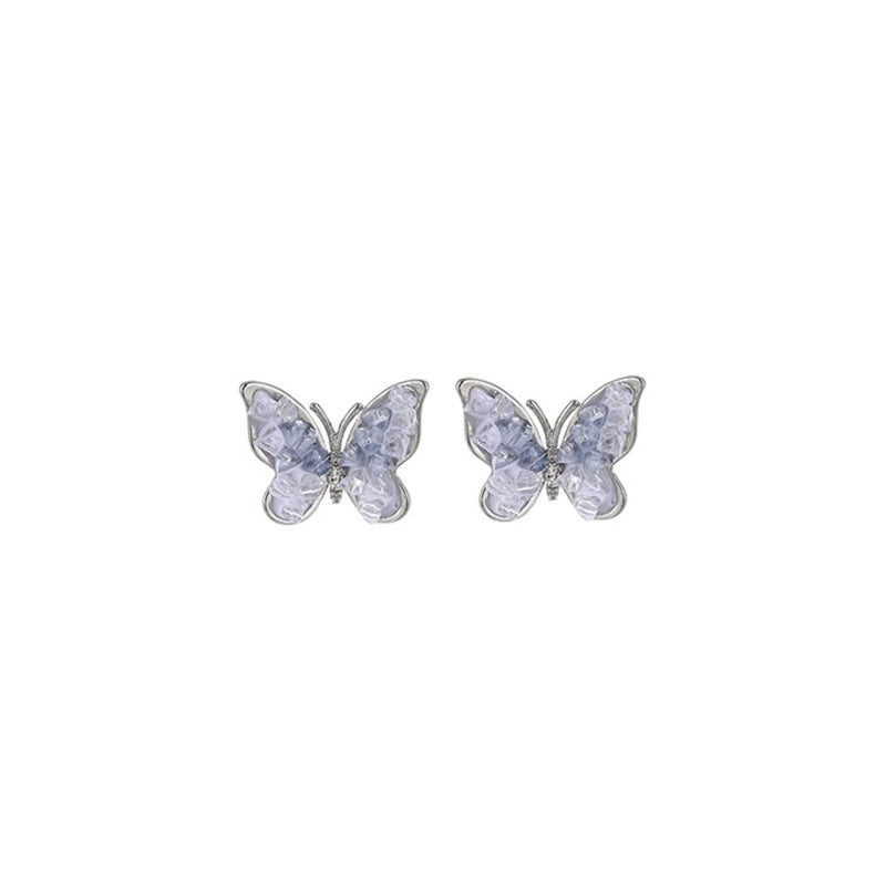 Elegant Crystal Blue Butterfly & Flower Stud Earring