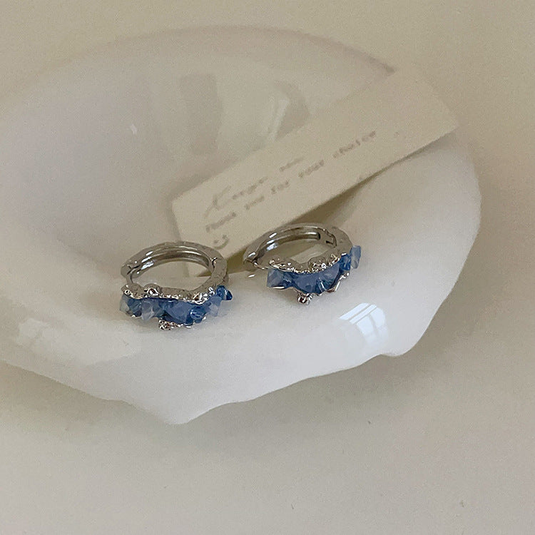 Ocean Blue Rhinestone Hoop Earring