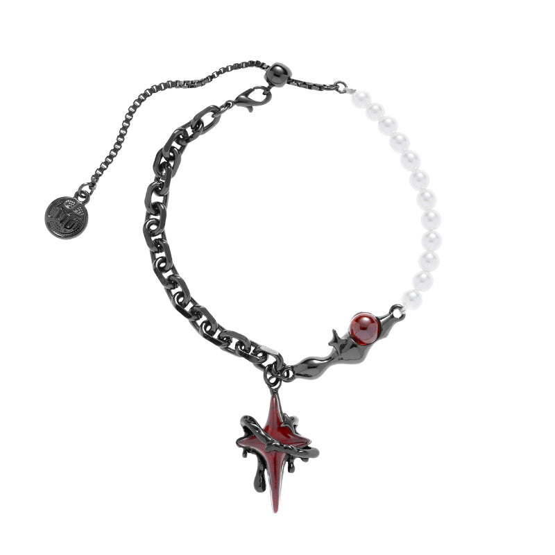 Gothic Style Bloody Star White Pearl Bracelet