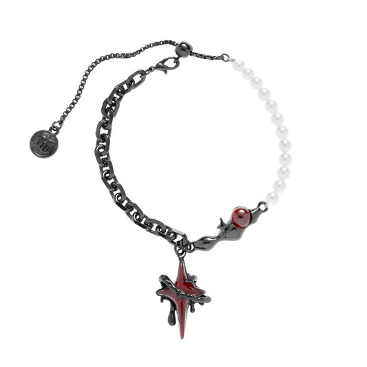 Gothic Style Bloody Star White Pearl Bracelet