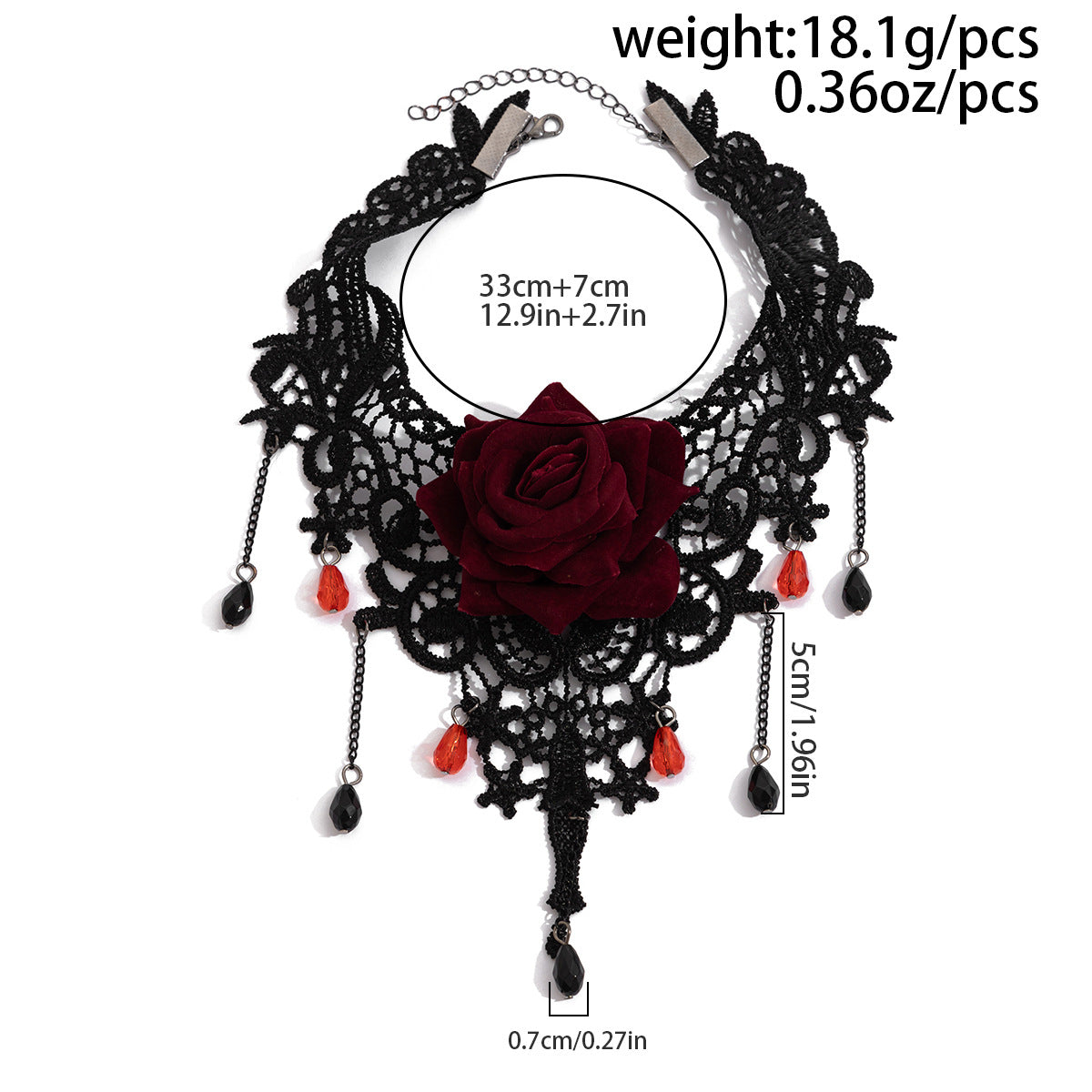 Gothic Girl Lace Red Rose Tassel Choker Necklace