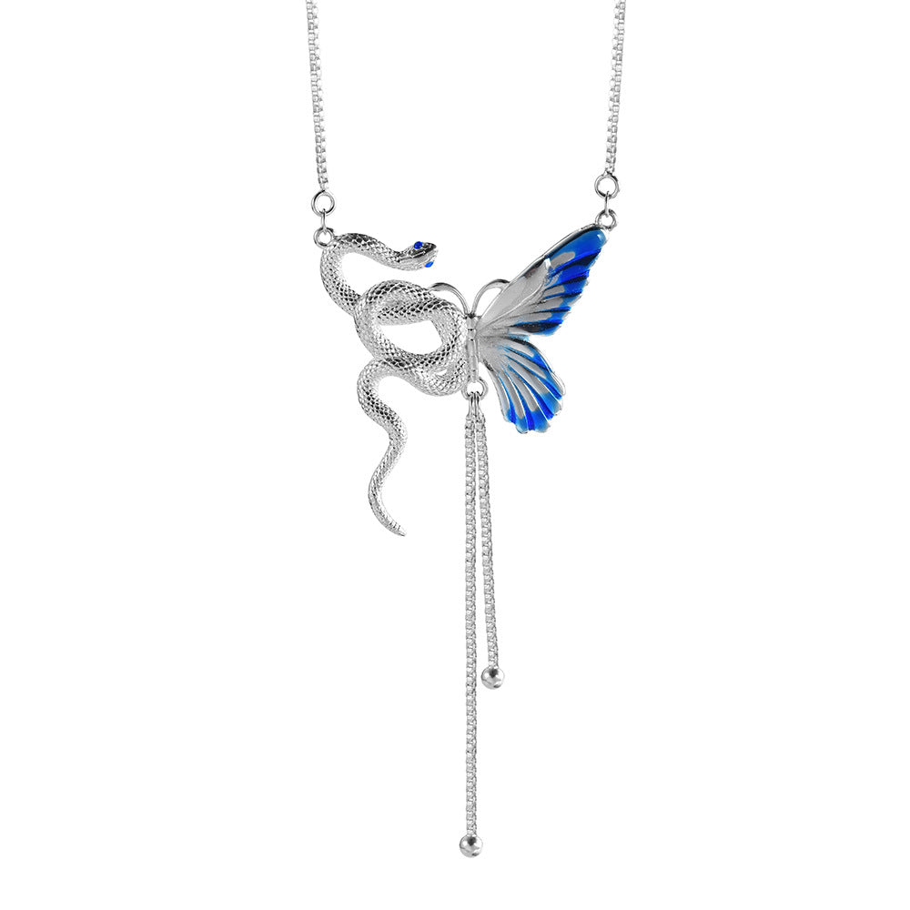 Unique Unisex Blue Butterfly & Snake Necklace