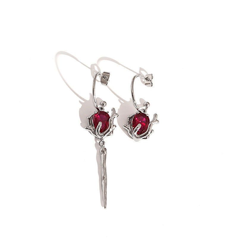 Chic Women Red Rose Asymmetrical Earrings