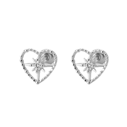 Cute Silver Heart Star Hollow Rhinestone Shining Ear Studs