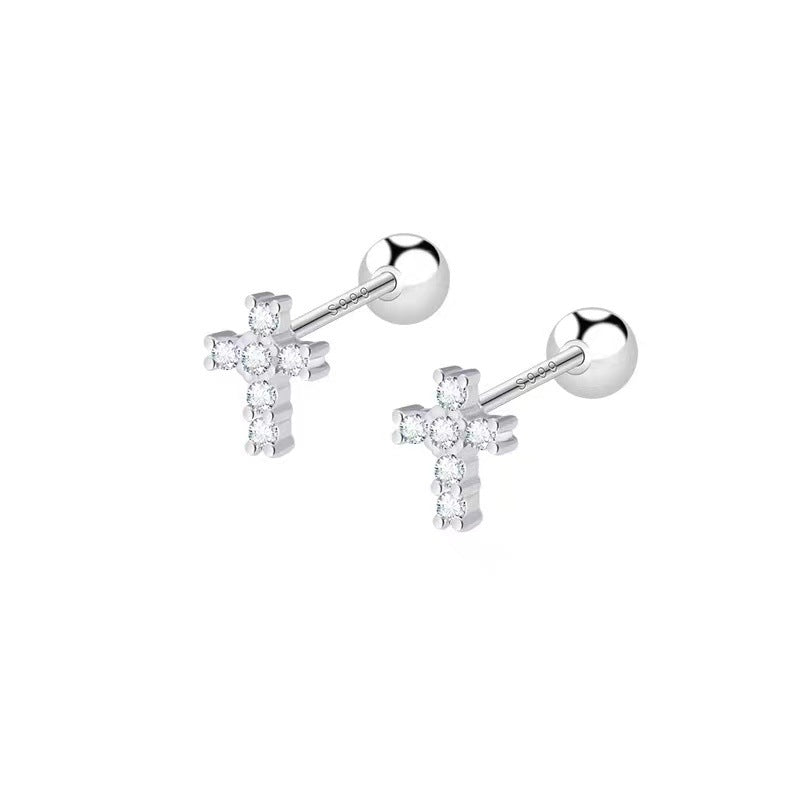 Unisex Chic Mini Cross Zircon Shining Ear Studs