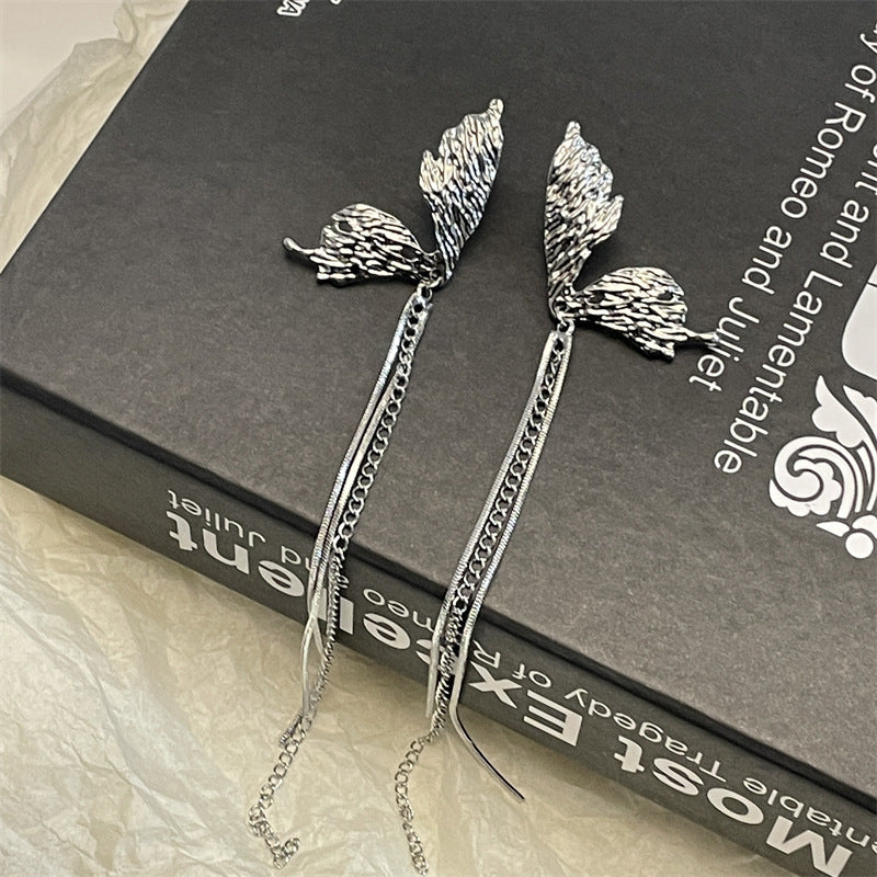 Chic Silver Butterfly Long Tassel Stud Earring