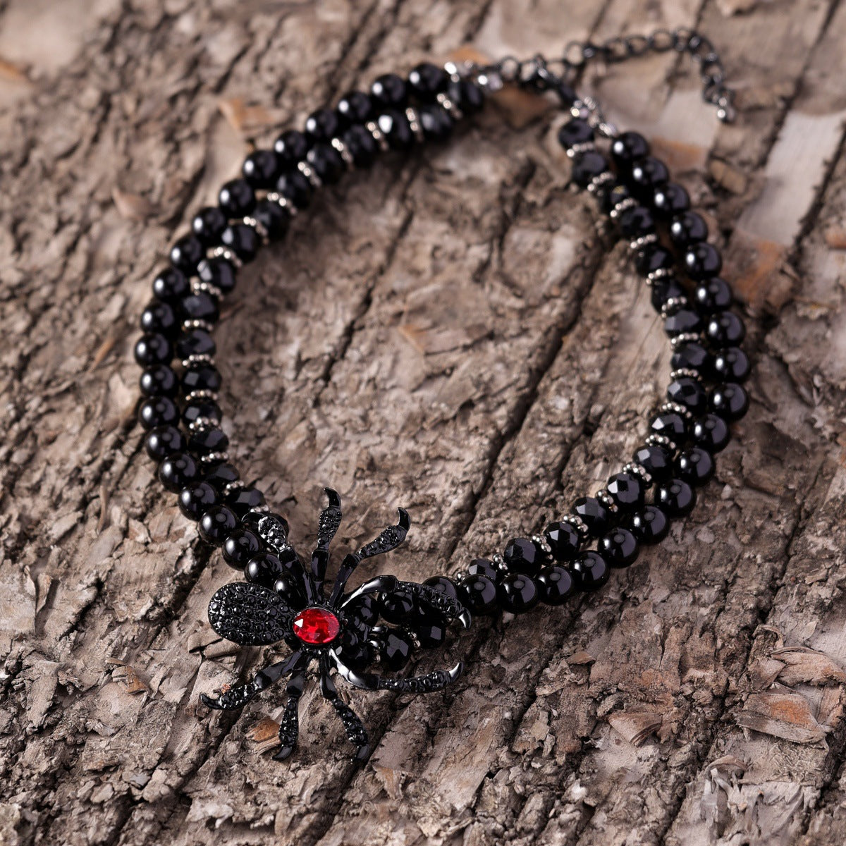 Black Spider Beads Choker Necklace Bracelet