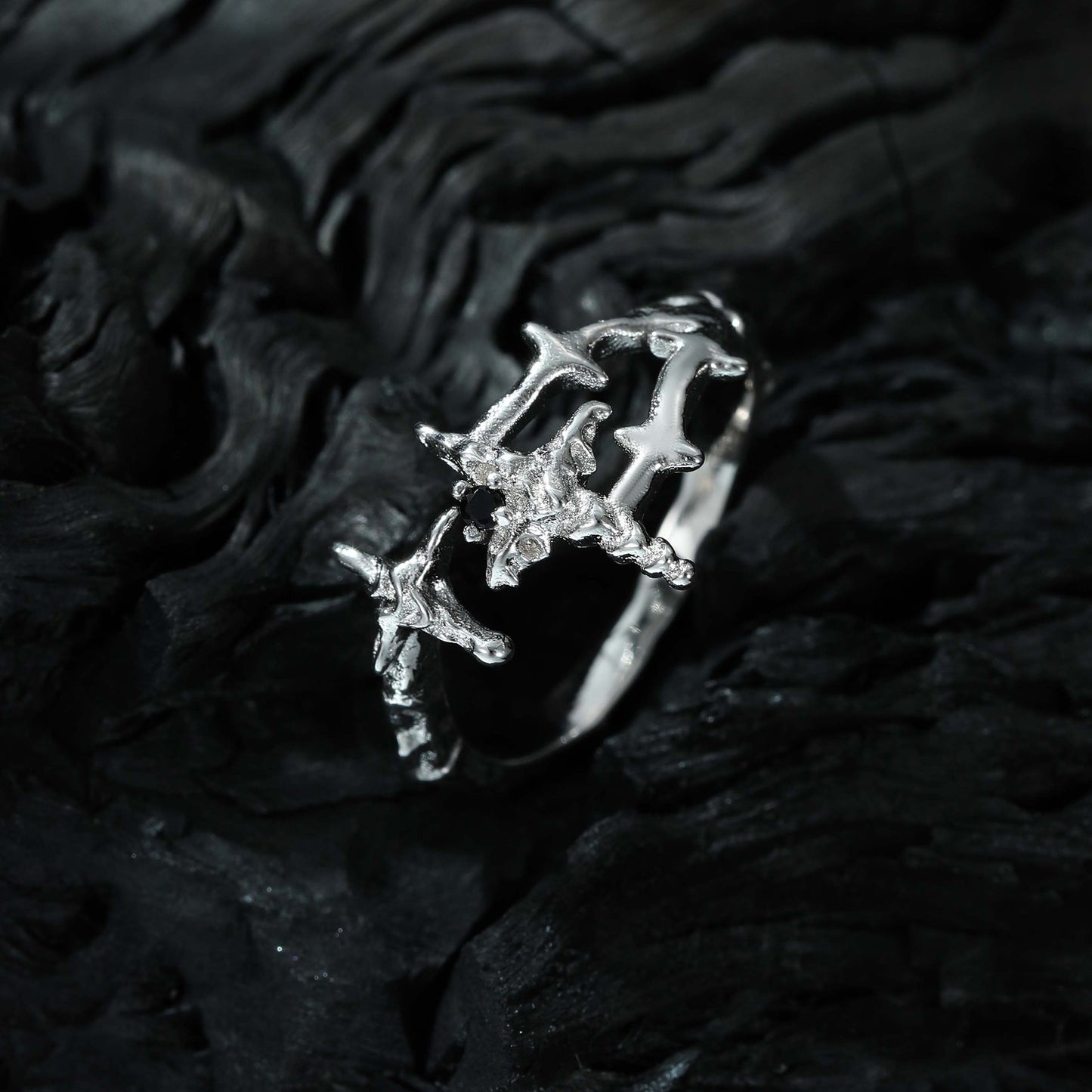 S925 Silver Designer Cross Open Ring