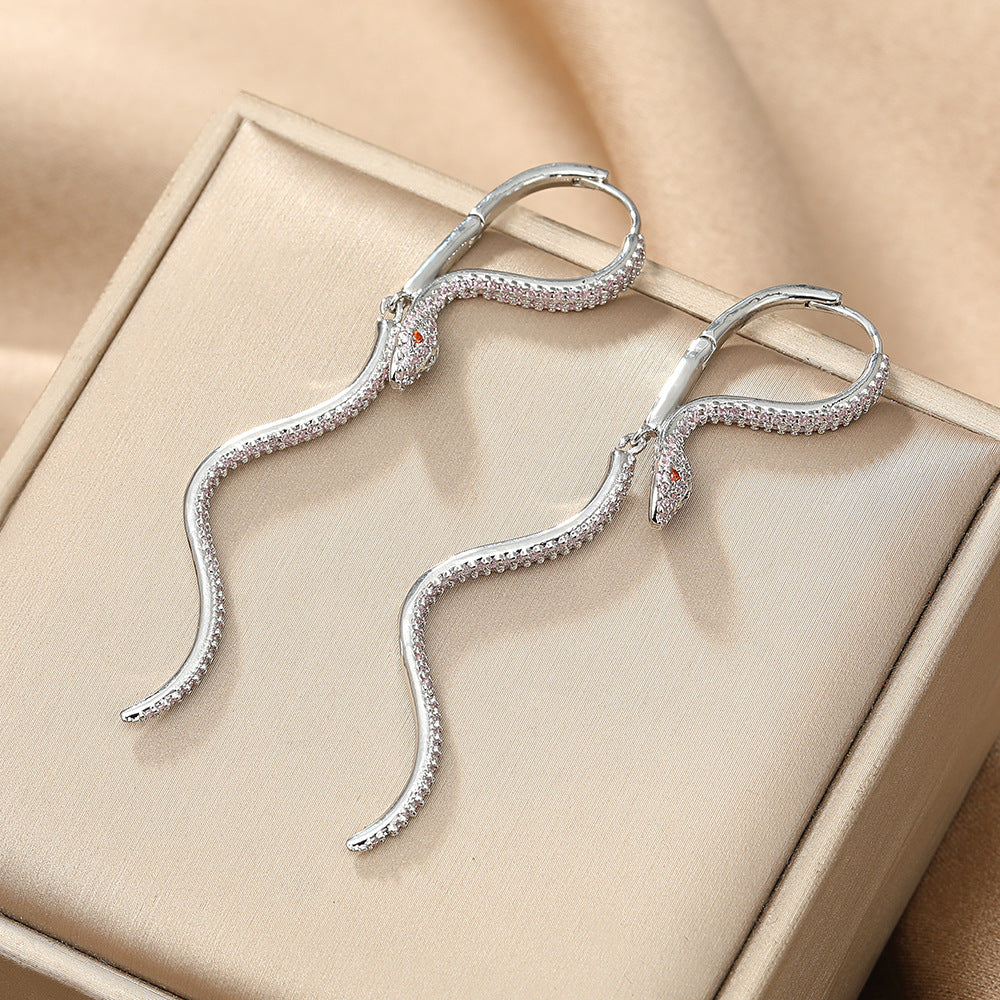 Women Designer Snake Rhinestone Shining Earring