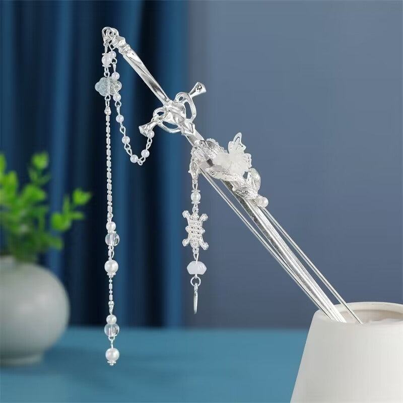 Pretty Designer Flower Tassel Sword Hairpin