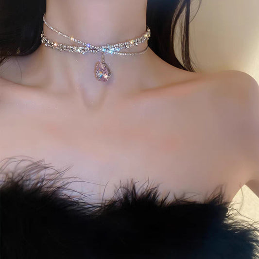 Chic Silver Rhinestone Drop Choker