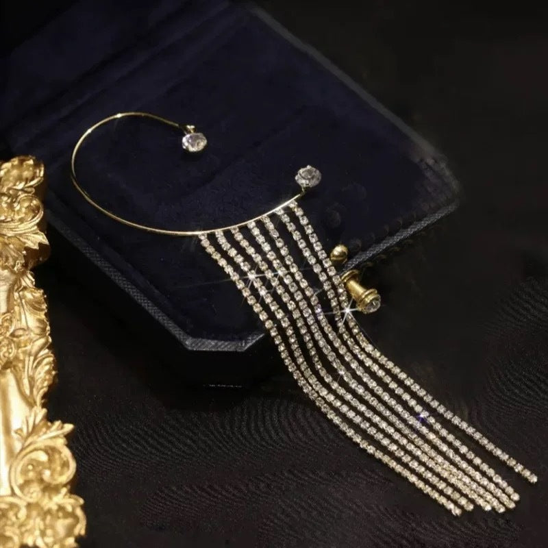 Fancy Women Long Tassel Rhinestone Cuff Earring