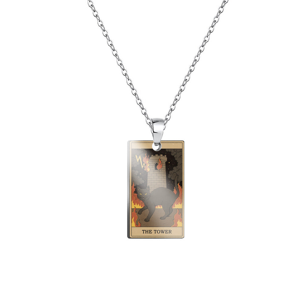 Vintage Cat Major Arcana Tarot Card Necklace