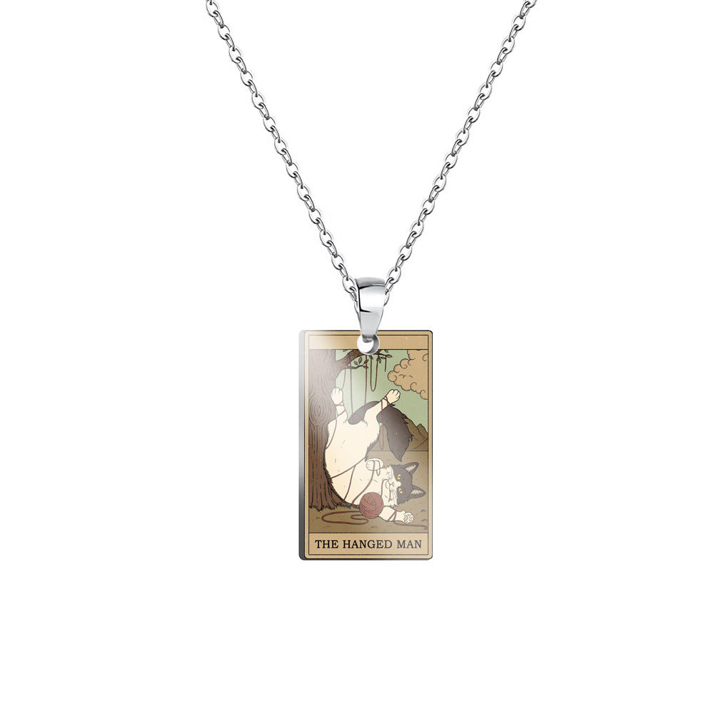 Vintage Cat Major Arcana Tarot Card Necklace