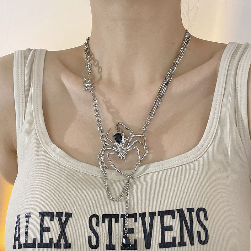 Chic Unisex Silver Spider Necklace