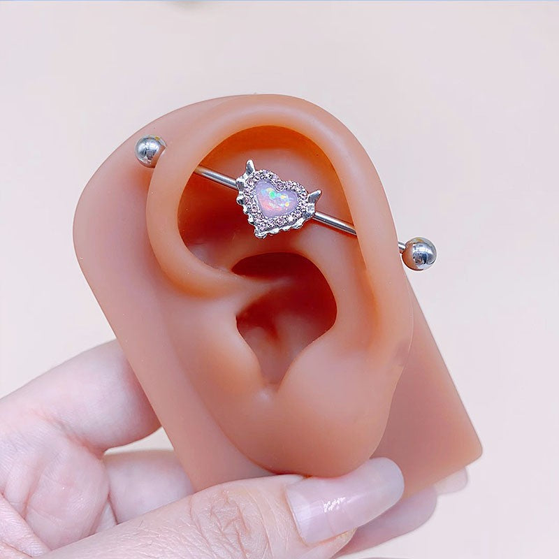 Sweet Pink Girl Heart Shining Zircon Ear Studs