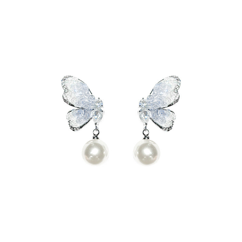 Women Sweet Gradient Butterfly Pearl Stud Earring