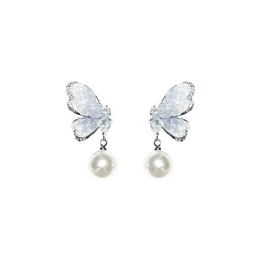 Women Sweet Gradient Butterfly Pearl Stud Earring