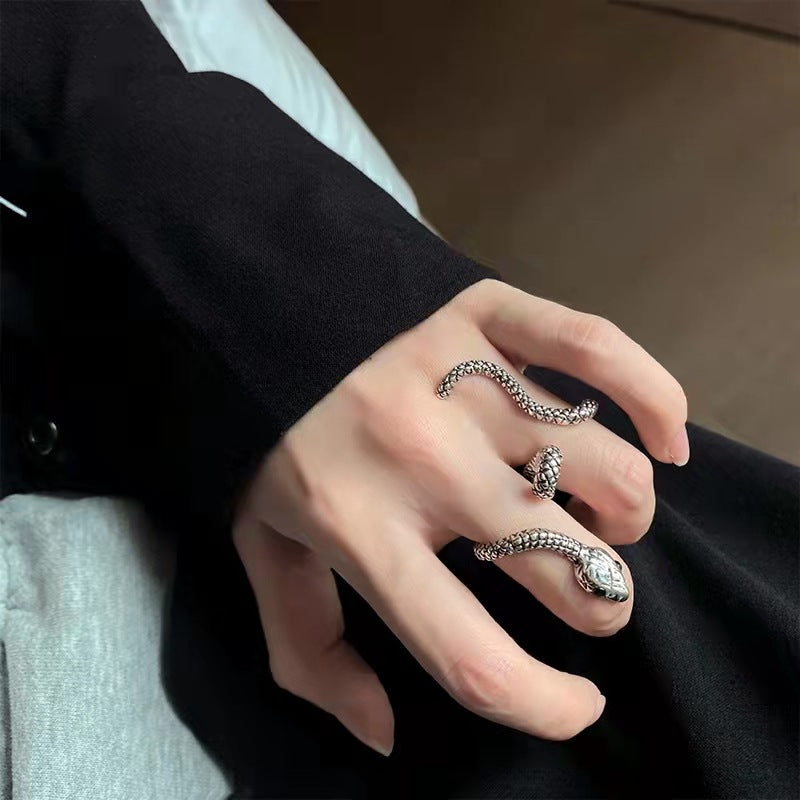 Designer Unisex Silver Chic Slytherin Open Ring for Two Fingers