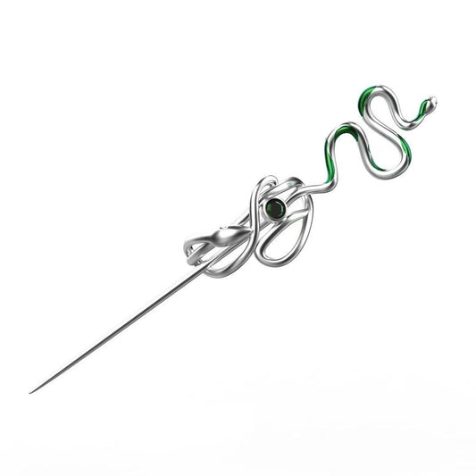 Slytherin Designer Silver Snake with Green Crystal Hairpin