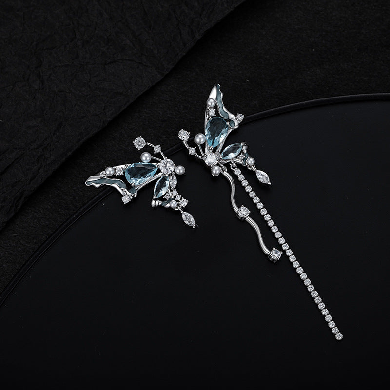 Sweet Women Crystal Blue Butterfly Earring