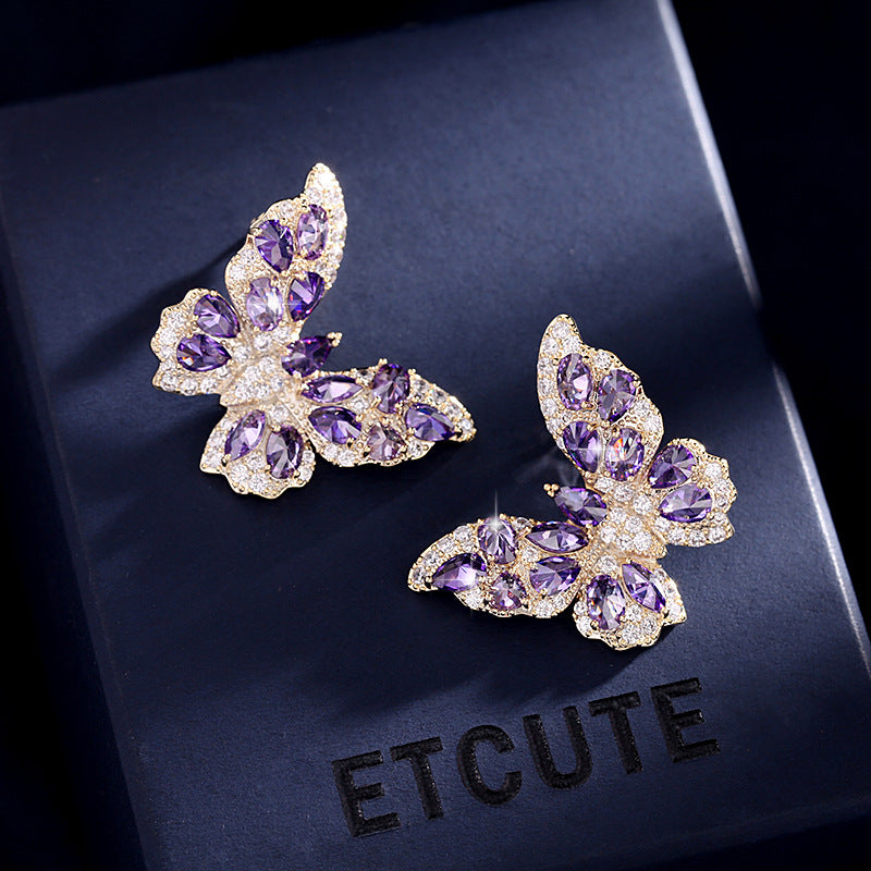 Gorgeous Blue Butterfly Rhinestone Stud Earrings