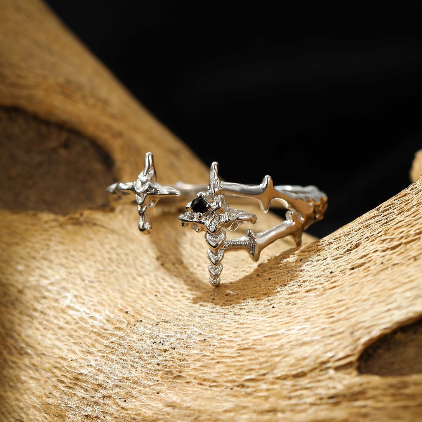 S925 Silver Designer Cross Open Ring