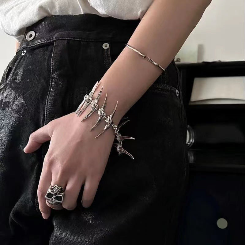 Unisex Chic Silver Thorn Fish Bone Bracelet