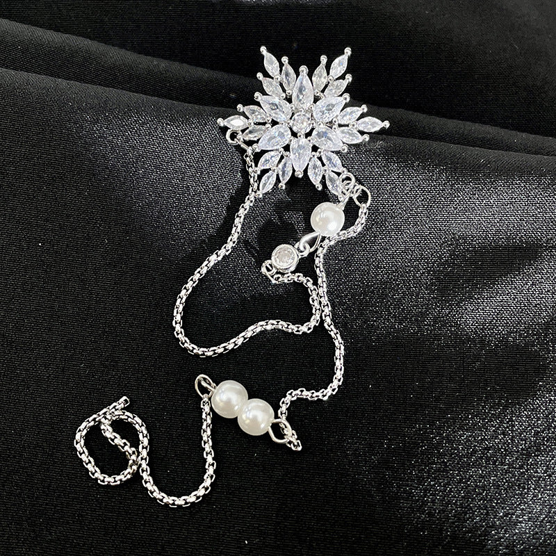 Snow Flower Rhinestone Long Tassel Pearl Ear Cuff