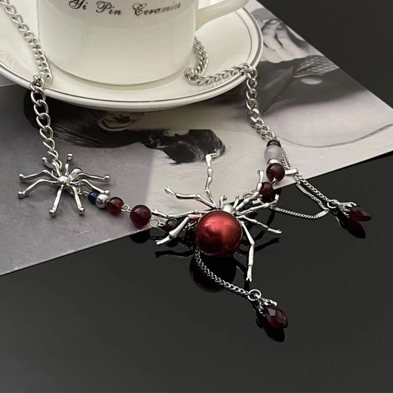 Y2K Chic Spicy Girl Red Spider Metal Necklace