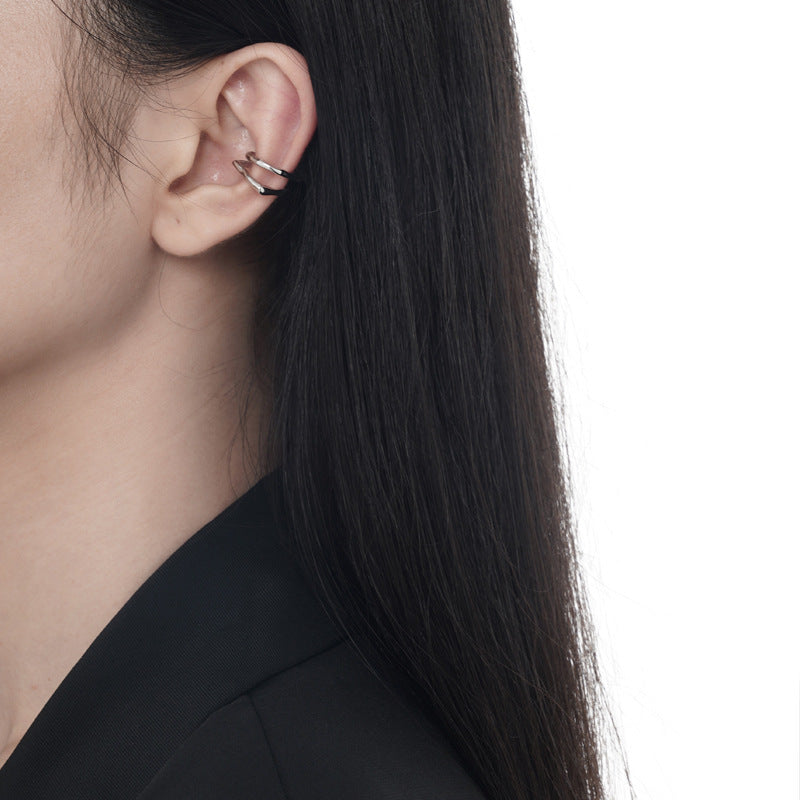 Unisex S925 Silver Simple Double Layers Unique Ear Cuff(single one)