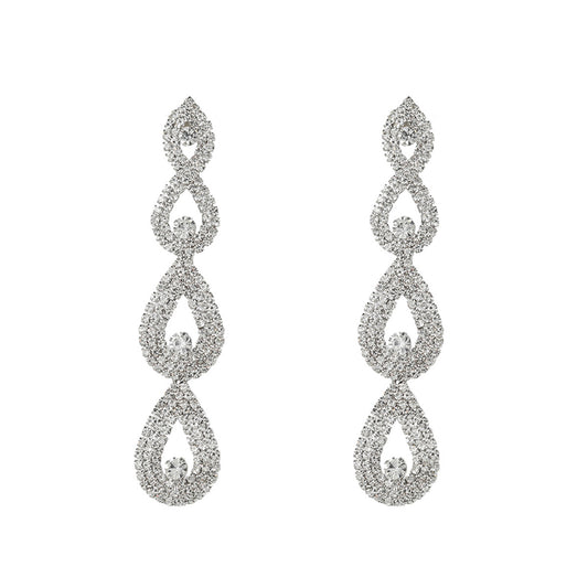 Women Water Drop Shaped Fully-jewelled Long Earrings