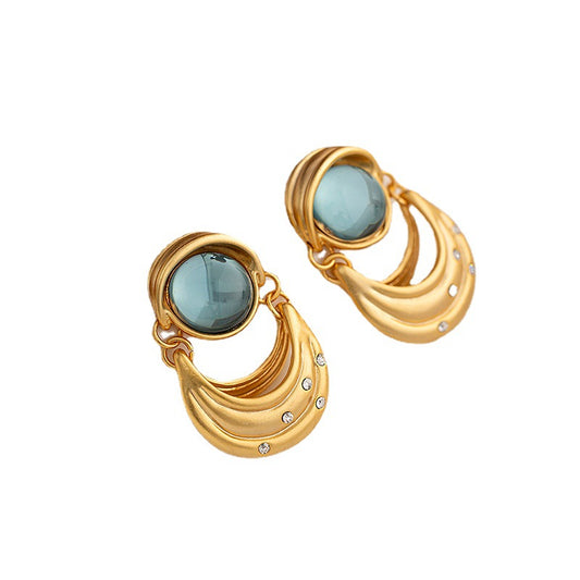 Vintage Gold & Blue U-shaped Rhinestone Earrings