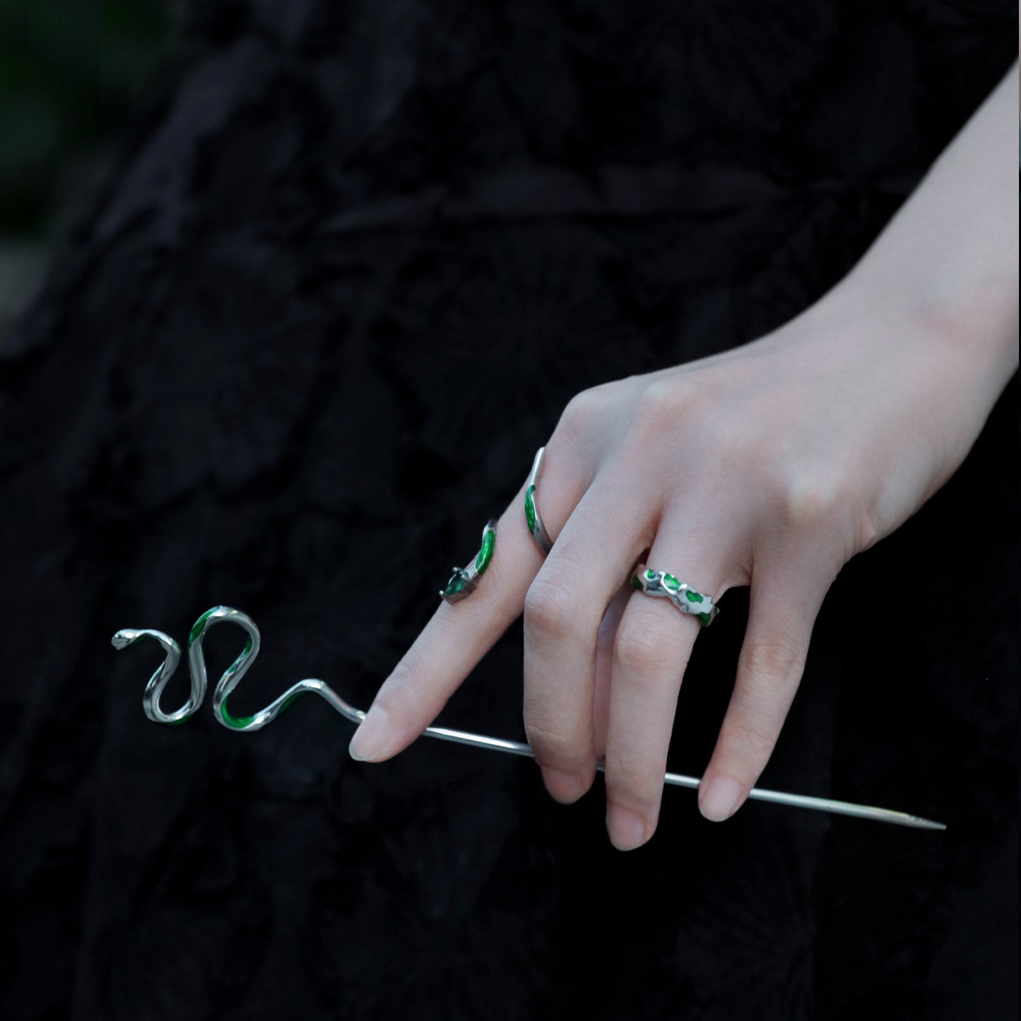 Slytherin Green Snake Open Ring & Bracelet