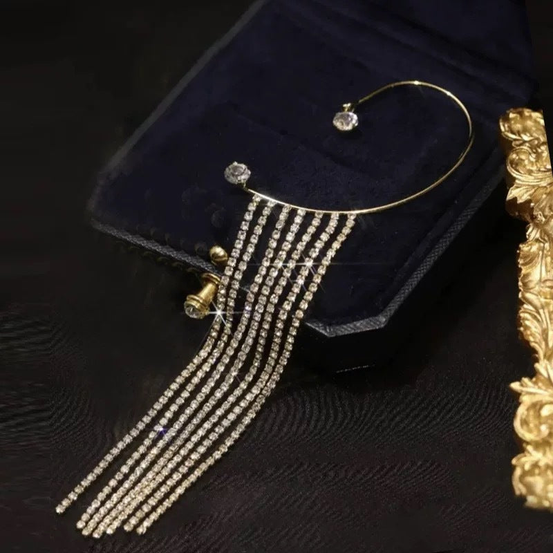 Fancy Women Long Tassel Rhinestone Cuff Earring