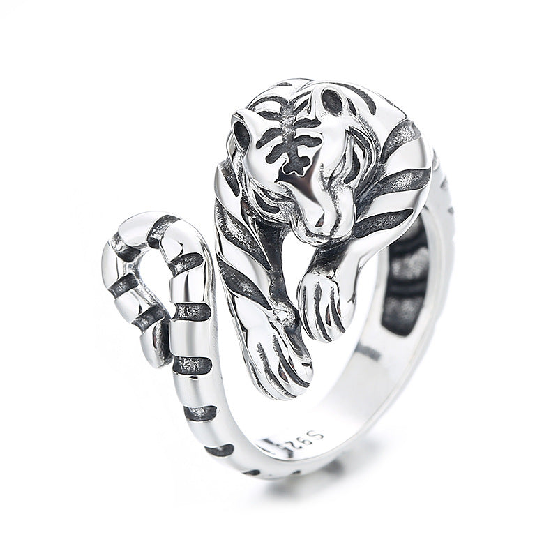 Unisex Silver Cute Little Tiger Open Ring