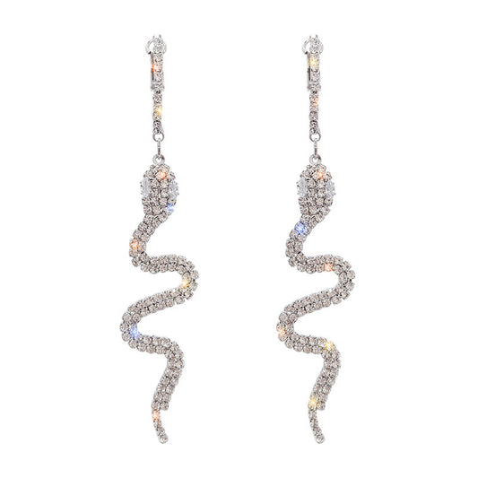 White Shining Rhinestone Snake Hoop Earring