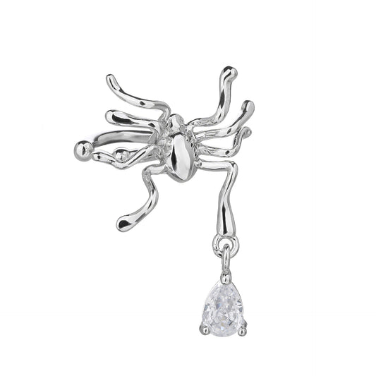 Gothic Style Silver Spider Rhinestone Ear Cuff (Single one)