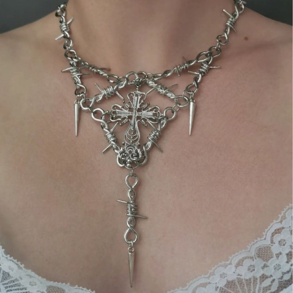 Gothic Thorn Cross Choker Necklace