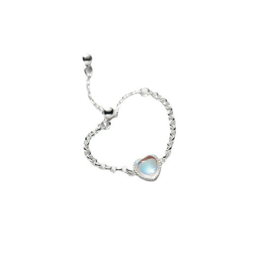 Heart-shaped S925 Silver Moonstone Silver Chain Ring