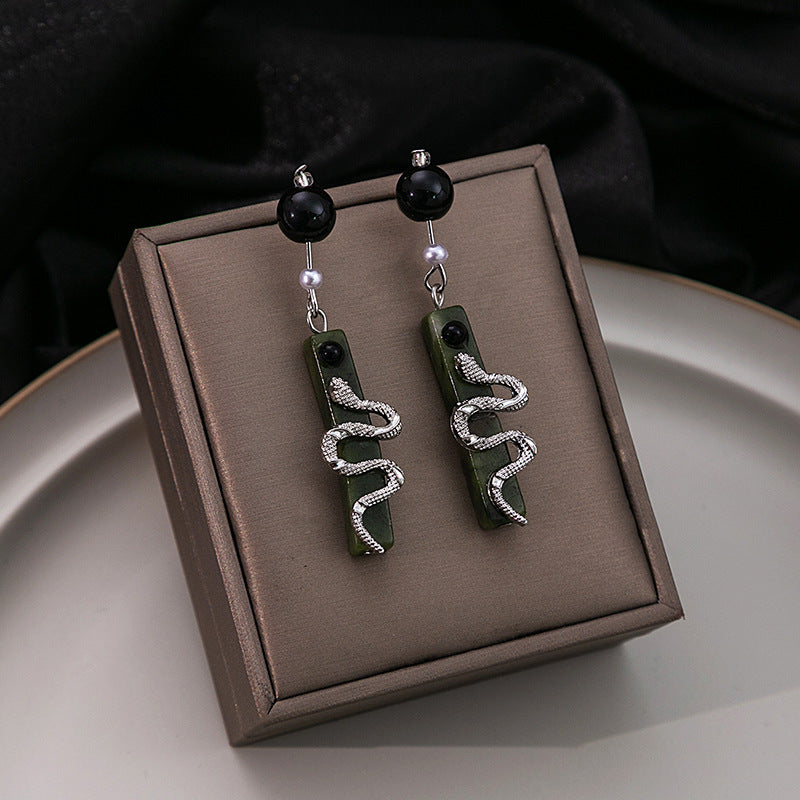 Vintage Green Spirit Snake Pearl Earrings