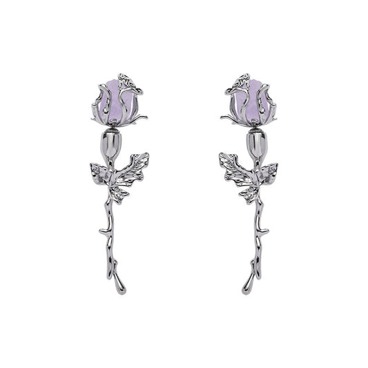 Fancy Purple Rose Stud Earring