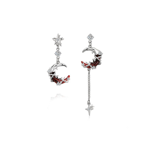 Gothic Style Red Moon Shining Star Asymmetrical Earrings