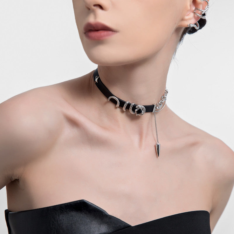 Chic Slytherin Snake Rhinestone Leather Choker