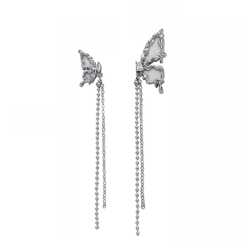 Women Designer Asymmetrical Butterfly Metal Long Tassel Earring