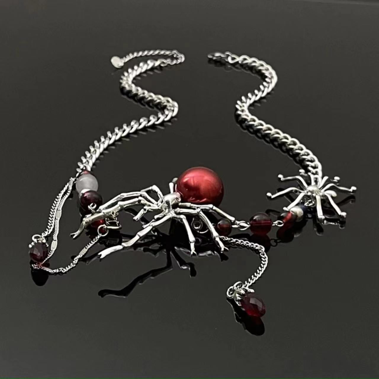 Y2K Chic Spicy Girl Red Spider Metal Necklace