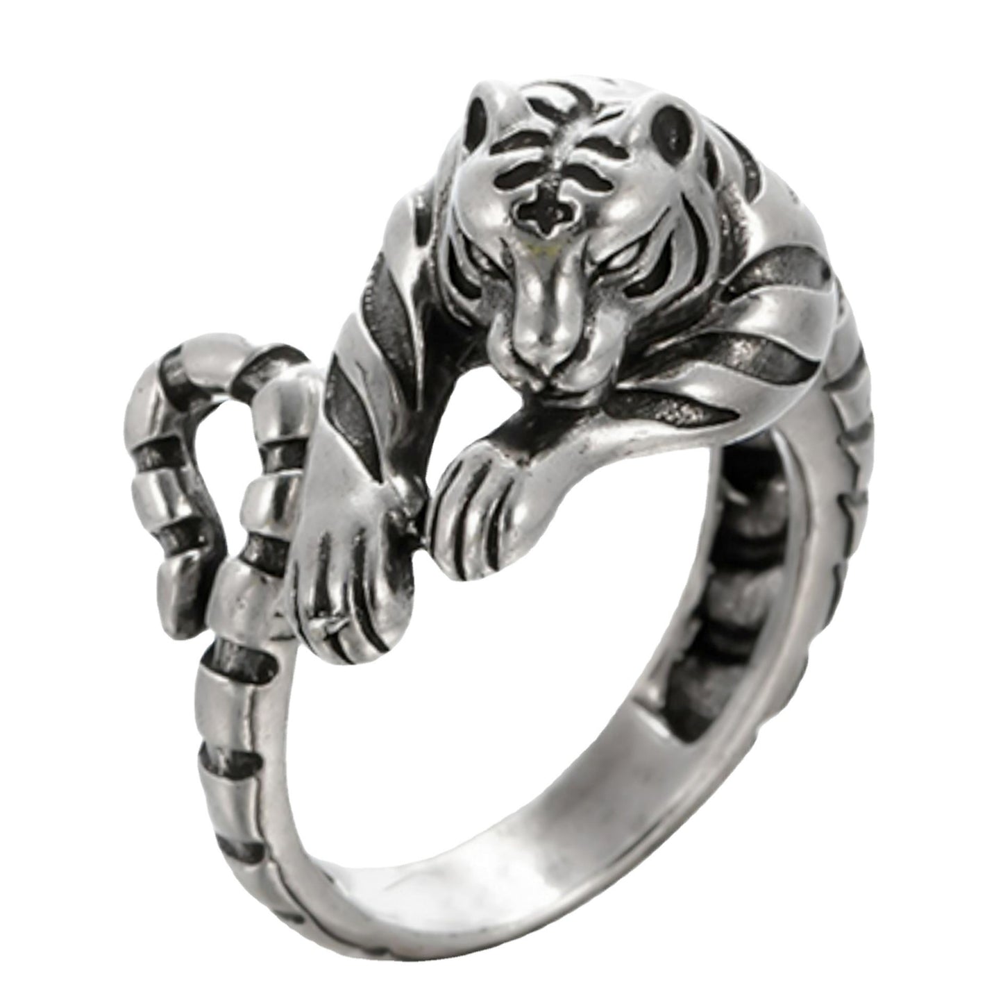 Unisex Silver Cute Little Tiger Open Ring