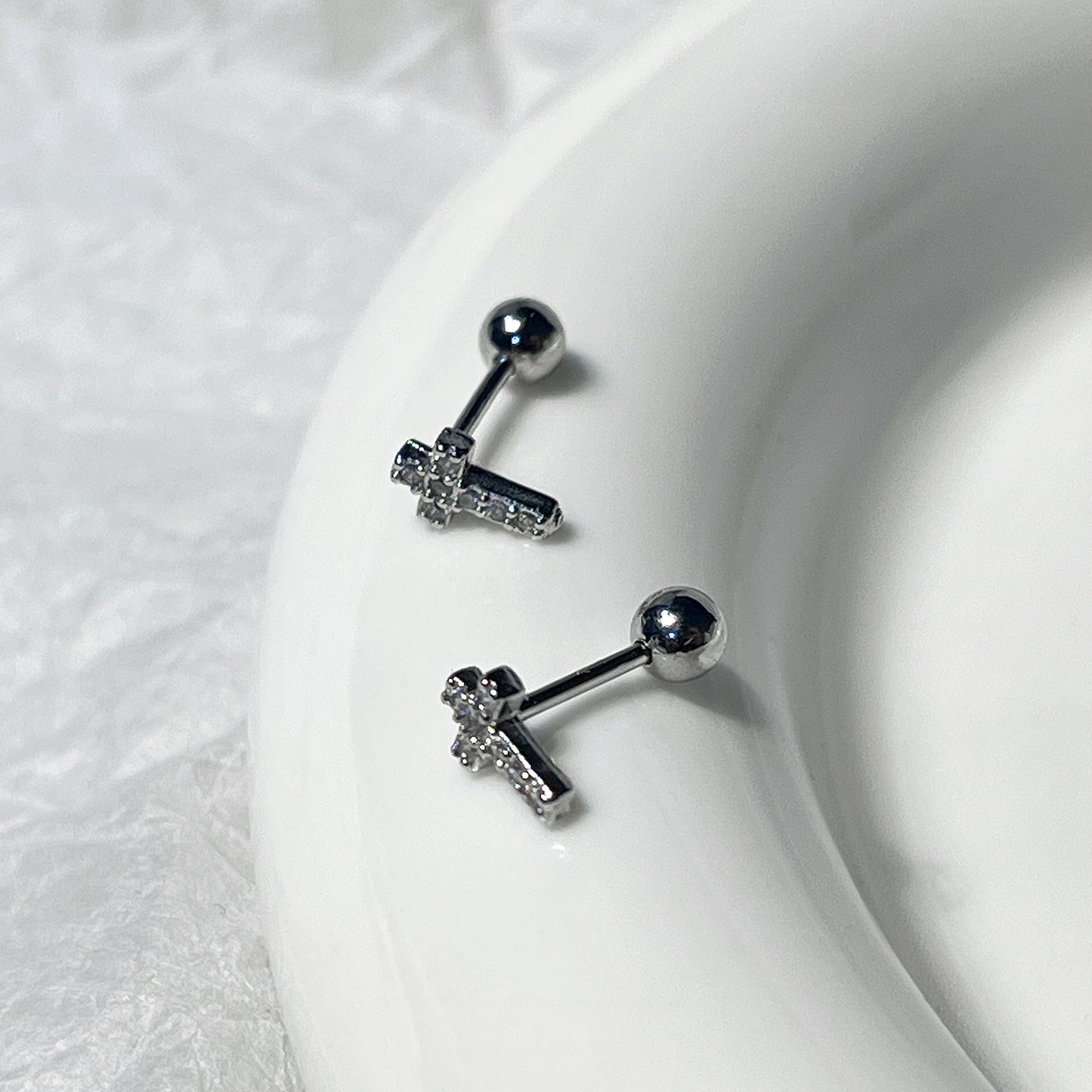 Unisex Chic Mini Cross Zircon Shining Ear Studs