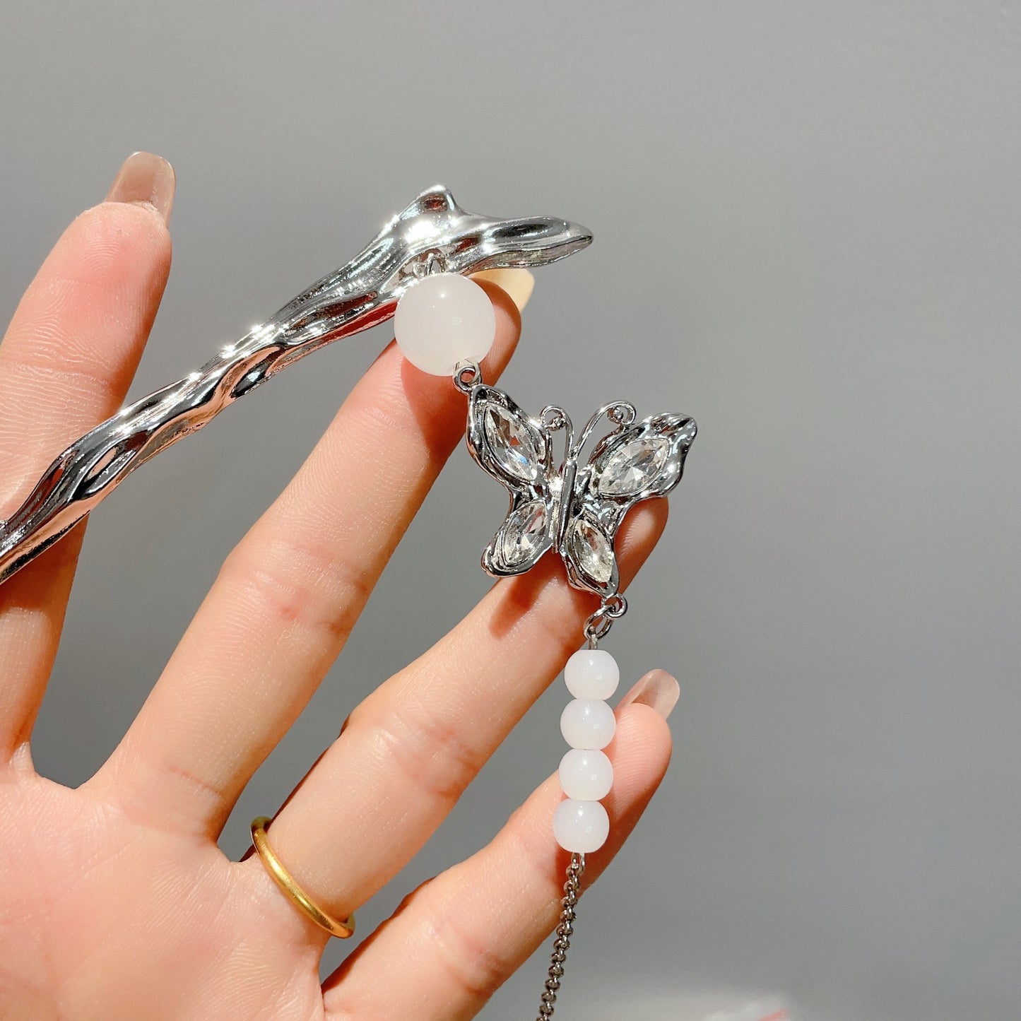 Chinese Style Silver Butterfly Women Tassel Hairpin