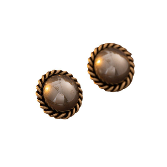 Vintage Party Women Round Brown Metal Ear Stud